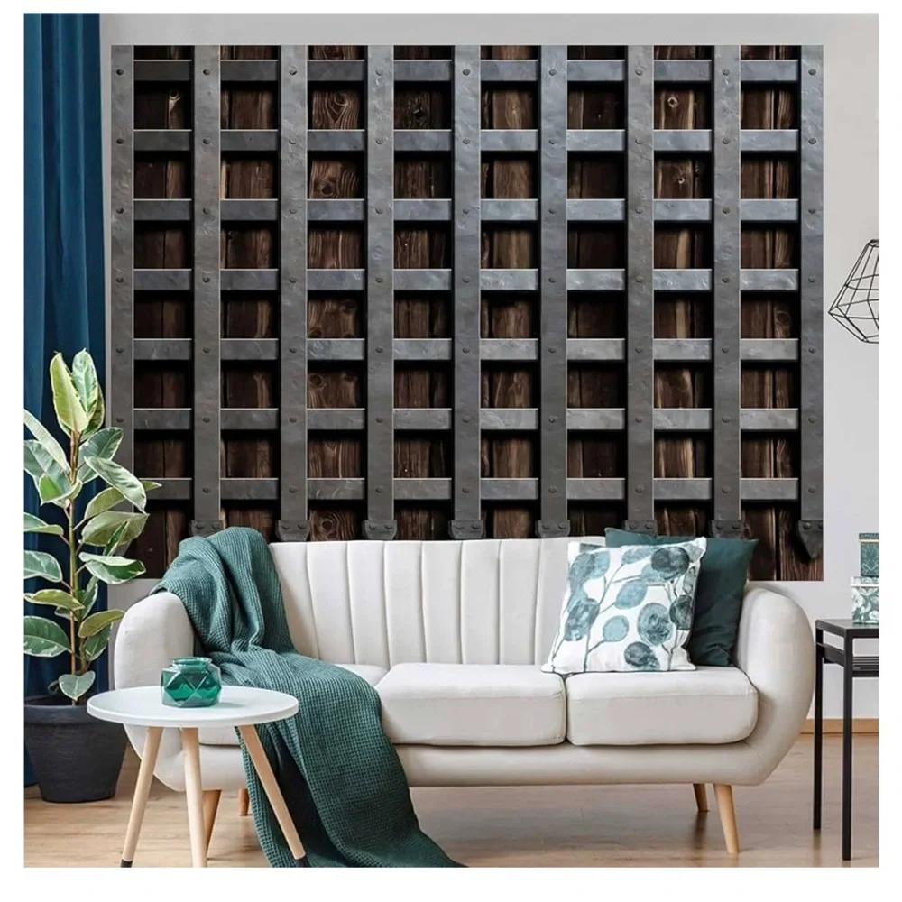 Medieval Wooden Castle Door Backdrop , 5 x 7, Greek Style Art Design Iron Gate